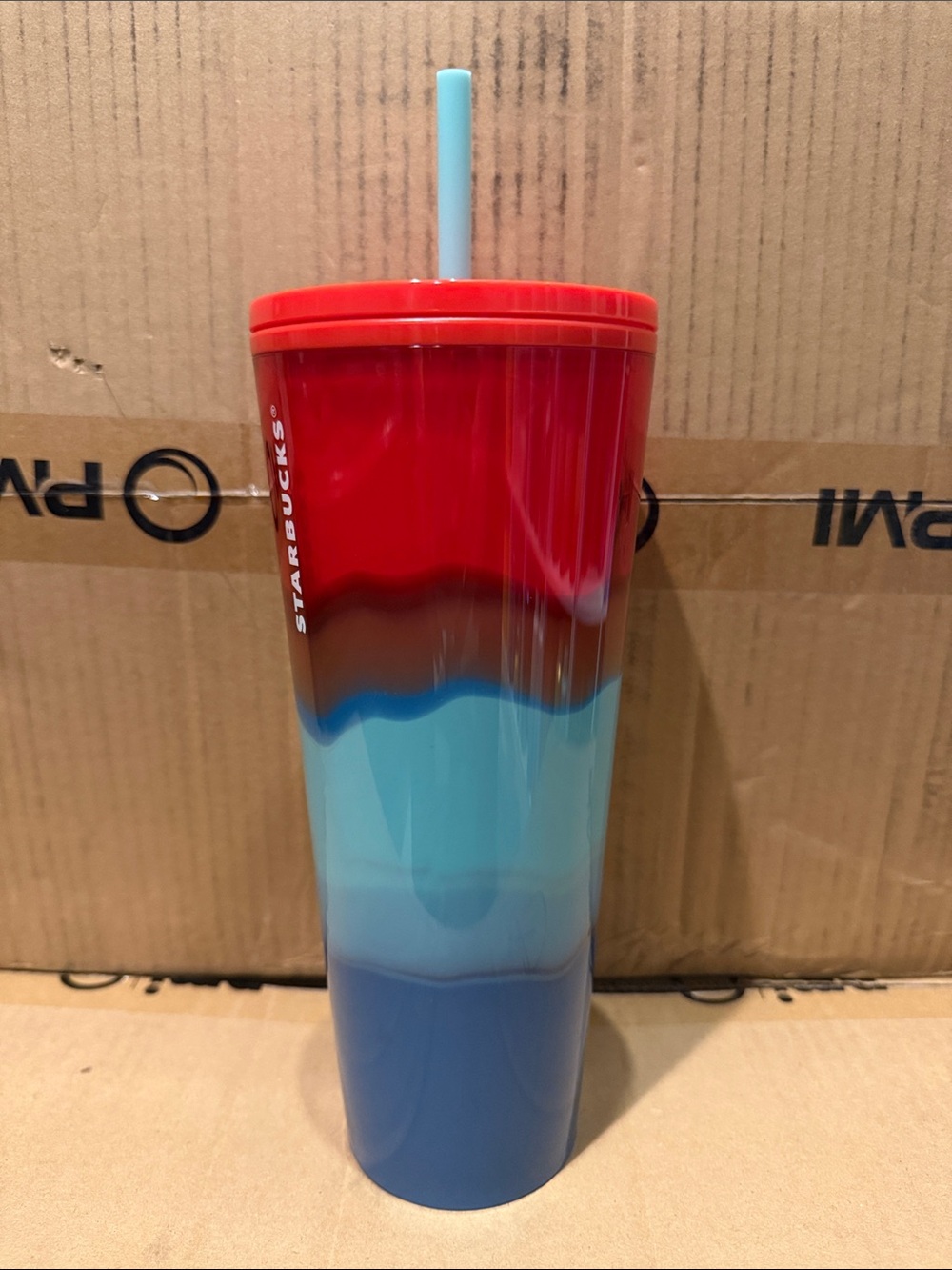 Starbucks Red and Blue Layered Reusable Tumbler with Straw
